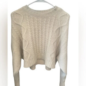 Aerie Cable Knit Crewneck Sweater Womens Large Oatmeal Super Soft Light Academia